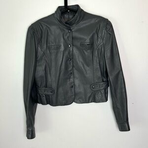Berman’s Vintage Gray Leather‎ Cropped Moto Jacket Large Like New Classic Pleats